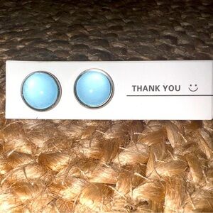 Blue Glass Gemstone Stud Round Earrings